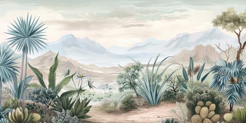 Serene desert botanical illustration