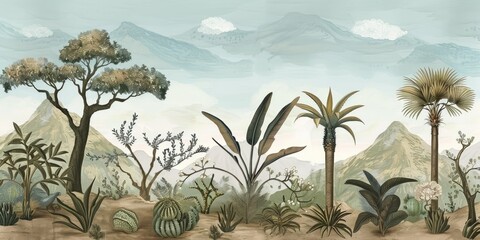 Serene desert botanical illustration
