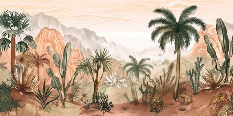 Serene desert botanical illustration