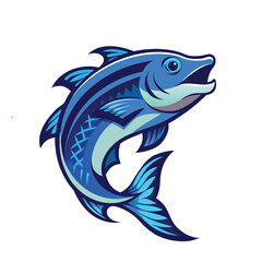 Stylized illustration of a fish leaping out of water isolated on white background