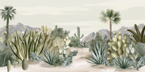 Serene desert botanical illustration