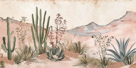 Serene desert botanical illustration