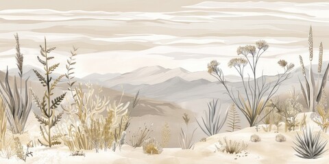 Serene desert botanical illustration