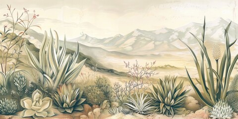 Serene desert botanical illustration