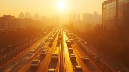 Heavy traffic during peak hours causes dense smog to spread across the city, affecting breathing and health.


