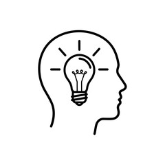 Vector art of a lightbulb inside a human head silhouette, representing an idea, isolated on white background
