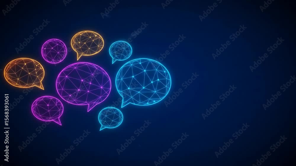 Aufkleber neon speech bubbles network connection - a cluster of vibrant neon speech bubbles in various colors 