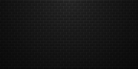 Black brick wall abstract background. Dark textured pattern. Vector template for industrial and business design
