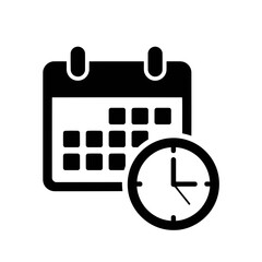 Vector art of a black calendar and clock icon isolated on a white background