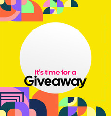 Giveaway winner announcement social media post template with colorful geometric ornaments. Perfect for business marketing. Festive giveaway background