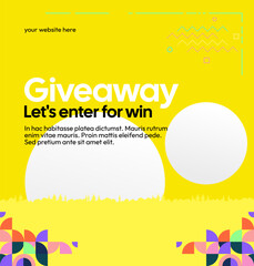 Giveaway winner announcement social media post template with colorful geometric ornaments. Perfect for business marketing. Festive giveaway background