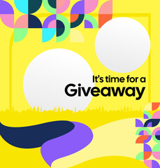 Giveaway winner announcement social media post template with colorful geometric ornaments. Perfect for business marketing. Festive giveaway background