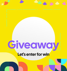 Giveaway winner announcement social media post template with colorful geometric ornaments. Perfect for business marketing. Festive giveaway background