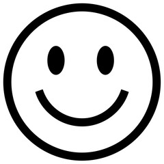 Vector art of a simple black and white outline of a smiley face with eyes and a smile, isolated on white background
