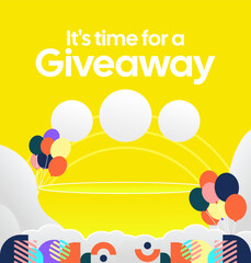 Giveaway winner announcement social media post template with colorful geometric ornaments. Perfect for business marketing. Festive giveaway background