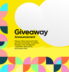 Giveaway winner announcement social media post template with colorful geometric ornaments. Perfect for business marketing. Festive giveaway background