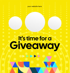 Giveaway winner announcement social media post template with colorful geometric ornaments. Perfect for business marketing. Festive giveaway background