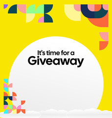Social Media Templates Announcement Giveaway Winners. Festive background with cheerful colorful geometric art for announcement of prize winners