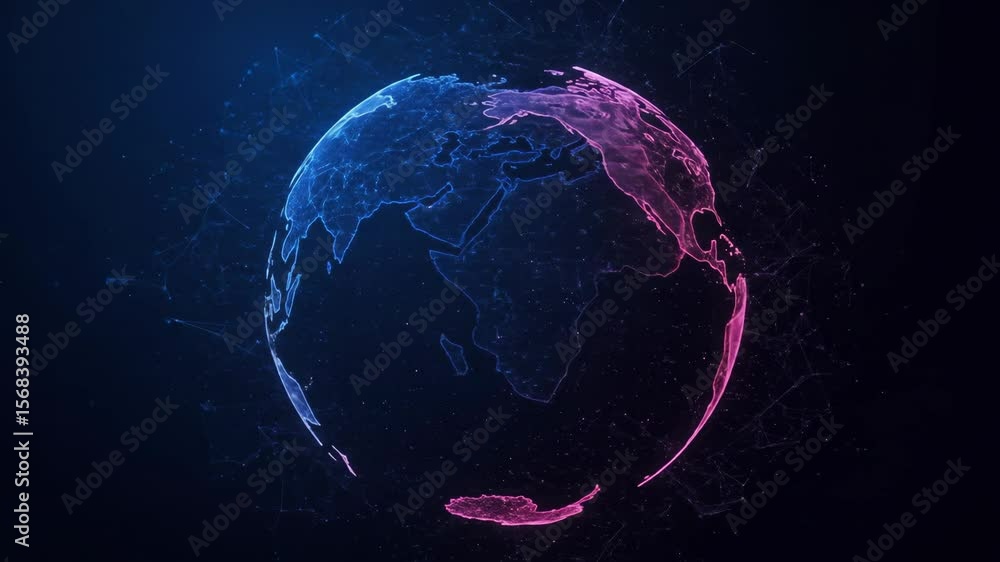 Poster global network connection - a stylized, glowing digital representation of planet earth, highlighting