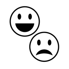 Fototapeta premium Vector art of two simple faces, one happy and one sad, isolated on white background