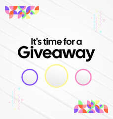 Social Media Templates Announcement Giveaway Winners. Festive background with cheerful colorful geometric art for announcement of prize winners