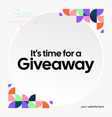 Social Media Templates Announcement Giveaway Winners. Festive background with cheerful colorful geometric art for announcement of prize winners
