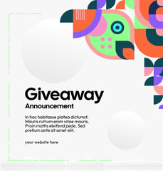 Social Media Templates Announcement Giveaway Winners. Festive background with cheerful colorful geometric art for announcement of prize winners