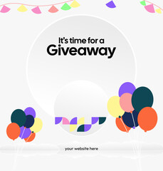 Social Media Templates Announcement Giveaway Winners. Festive background with cheerful colorful geometric art for announcement of prize winners