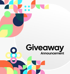 Social Media Templates Announcement Giveaway Winners. Festive background with cheerful colorful geometric art for announcement of prize winners