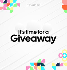 Social Media Templates Announcement Giveaway Winners. Festive background with cheerful colorful geometric art for announcement of prize winners