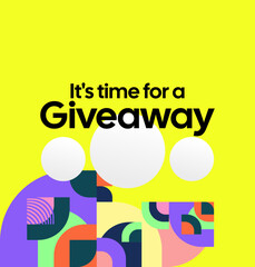Social Media Templates Announcement Giveaway Winners. Festive background with cheerful colorful geometric art for announcement of prize winners