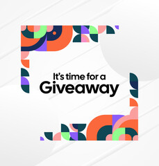 Social Media Templates Announcement Giveaway Winners. Festive background with cheerful colorful geometric art for announcement of prize winners