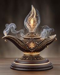 Mythical golden genie lamp with magic high resolution picture
