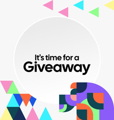 Social Media Templates Announcement Giveaway Winners. Festive background with cheerful colorful geometric art for announcement of prize winners