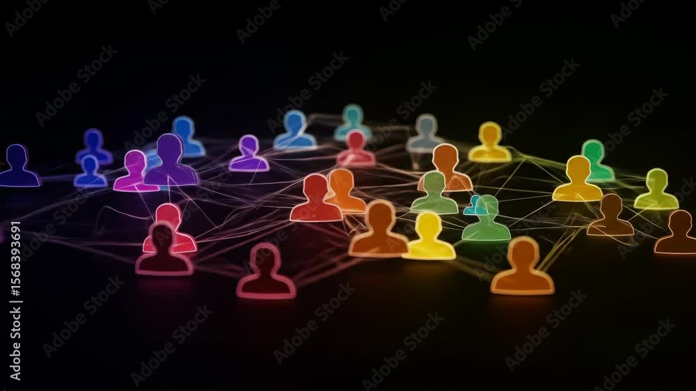 Aufkleber global network connection - a stylized 3d video of a network of interconnected glowing human icons i
