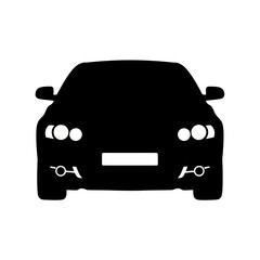 Obraz premium Vector art of a black silhouette of a car viewed from the front isolated on white background