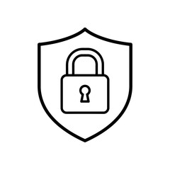 Vector art of a line drawing of a shield with a padlock symbol isolated on a white background