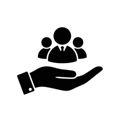 Vector art of a hand holding a group of people icon, isolated on white background