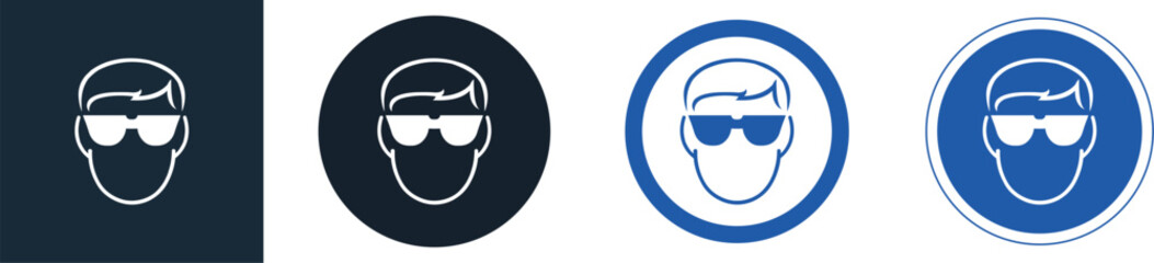 classic eye protection safety glasses goggles required warning alert attention danger sign in blue circle symbol vector isolated on transparent background
