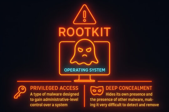 Rootkit Warning Infographic for Malware Threats, System Security, and Advanced Persistent Threats