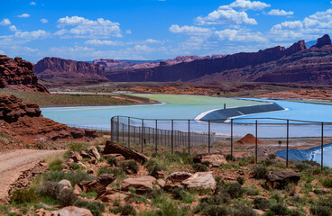 Evaporation of salt from water for industrial purposes. Canyonlands NP is in Utah near Moab, USA