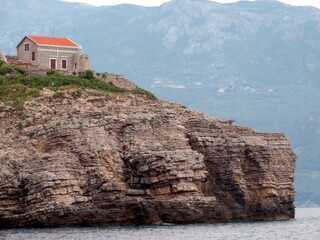 Montenegro Lighthouse on Sveti Nikola Island Overlooking the Adriatic Sea Coastline