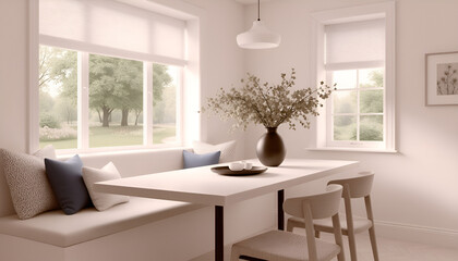 Serene Minimalist Dining Nook with Nature View