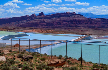 Evaporation of salt from water for industrial purposes. Canyonlands NP is in Utah near Moab, USA