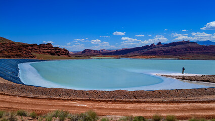 Evaporation of salt from water for industrial purposes. Canyonlands NP is in Utah near Moab, USA