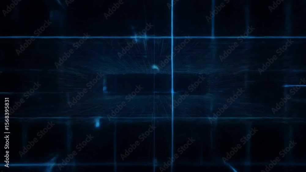 Aufkleber abstract digital corridor - blue grid network - a digital animation of a glowing blue grid forming a