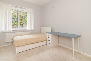 Modern luxury bedroom interior in minimal scandinavian style, 3d render