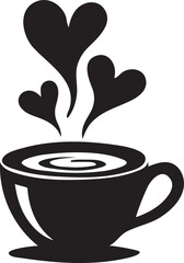 A coffee cup with 3 cute hearts silhouette vector illustration.