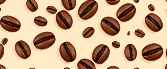 Obraz premium Retro style seamless vector pattern of coffee beans on beige background, style, print