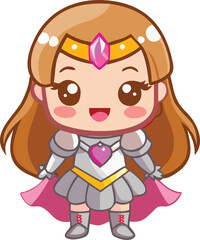 Cute Chibi Princess Knight Character Vector Illustration
